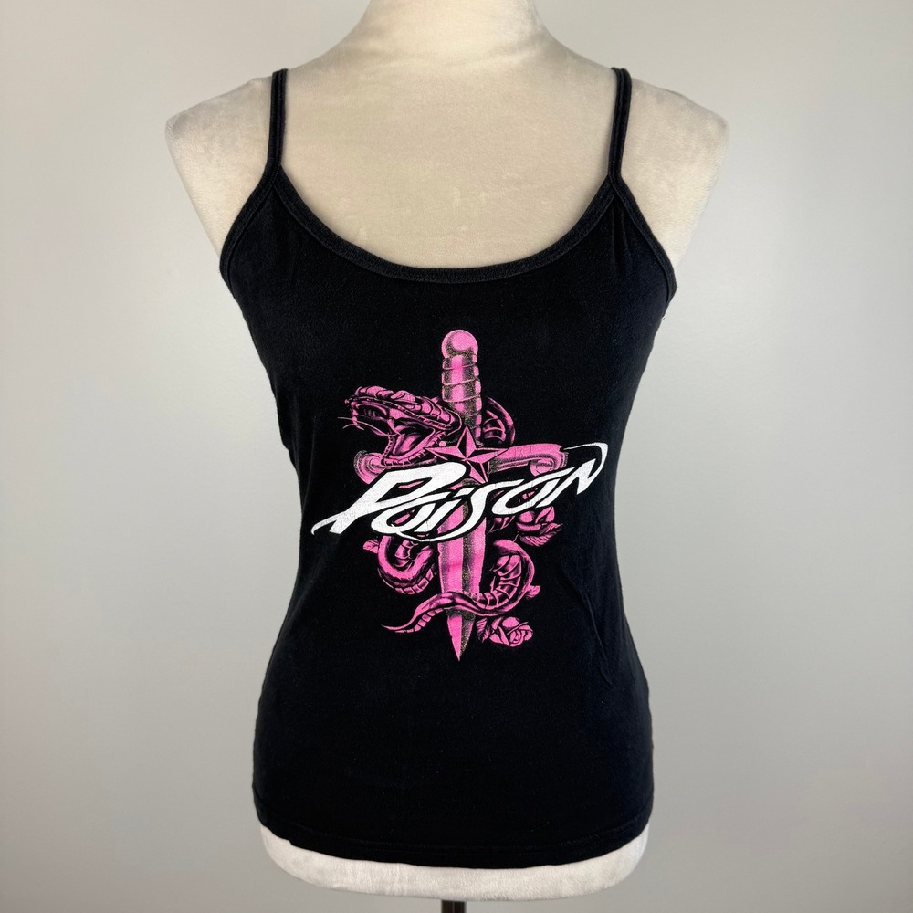 Y2K Anvil Poison Band Cami Tank Top Glitter Black Pink Snake Dagger Cotton Sz Sm